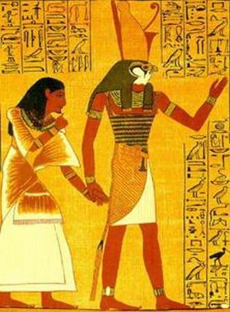 An image from the Book of the Dead shows Horus leading the soul of a dead person to judgment by Osiris.