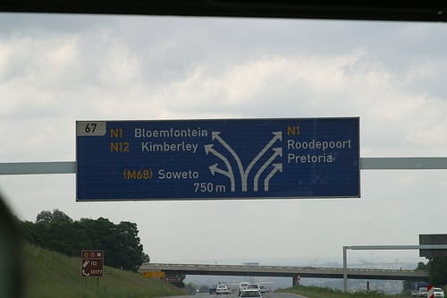 South Africa has a vast and advanced network of Highways and this sign on the the Golden Highway, which partly passes through Soweto in a tangent
