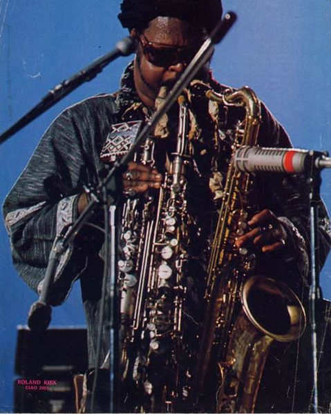 Rhasaan Roland Kirk used multiple horns to play true chords, and functioned as a one man saxophone section.
