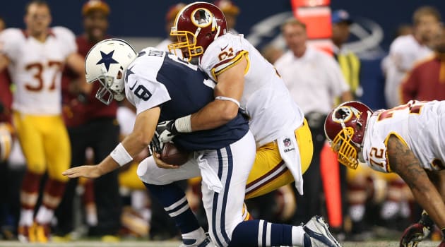 Ryan Kerrigan (Washington Redskins) sacking Tony Romo (Dallas Cowboys)