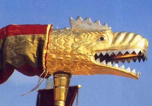 The Roman 'draco' banner,(same idea as a Norse serpent), a windsock that emitted an eerie wail when borne on horseback at a canter, filled with the wind.
