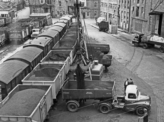 Unloading wagons at a goods depot, 1960s - not a hi-viz jacket or health & safety rep in sight!
