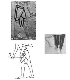 The undergarment aprons sticking from the skirts of a noble from Punt and a soldier from Egypt are similar to the apron on the right that was worn by Kikuyu women as an under-garment (mwengu.)