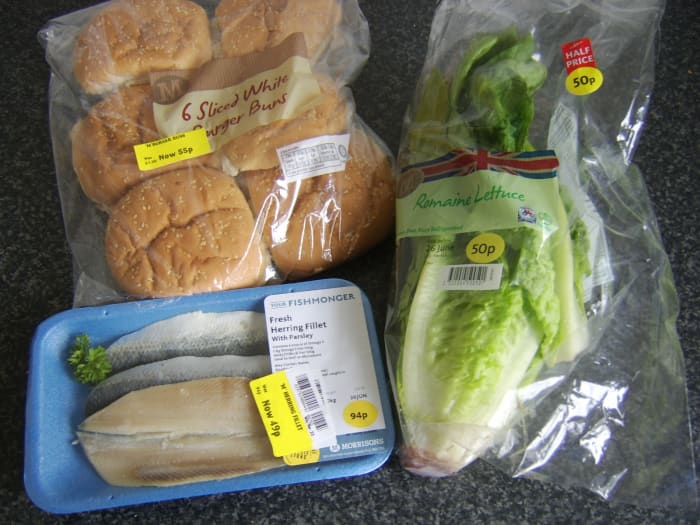Burger buns, herring fillets and a romaine lettuce may at first seem like a curious combination but all were purchased as bargain buys due to them nearing their sell by dates