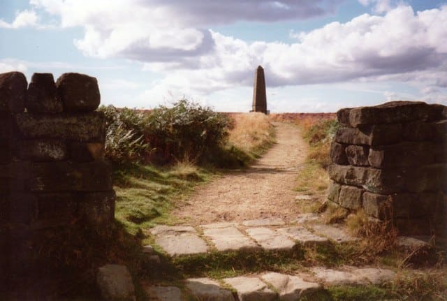 Nearing Captain Cook's Monument on Easby Moor from the south with early evening shadows lengthening