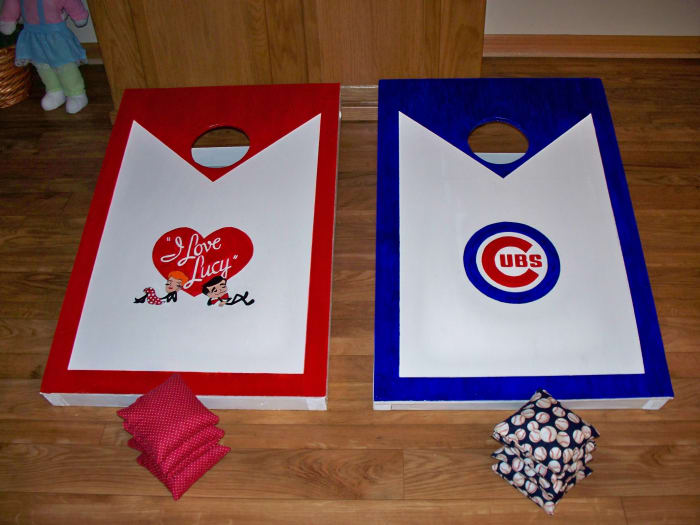 I Love Lucy Bean Bag Board & a Chicago Cub Bean Bag board that I built for my brother and his wife.