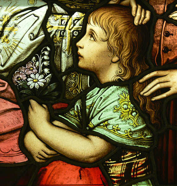 File: LA Cathedral Mausoleum Jesus and the Children detail1.jpg Author: Window Workshop of Franz Borgias Mayer (1848-1926); Photo: Andreas Praefcke