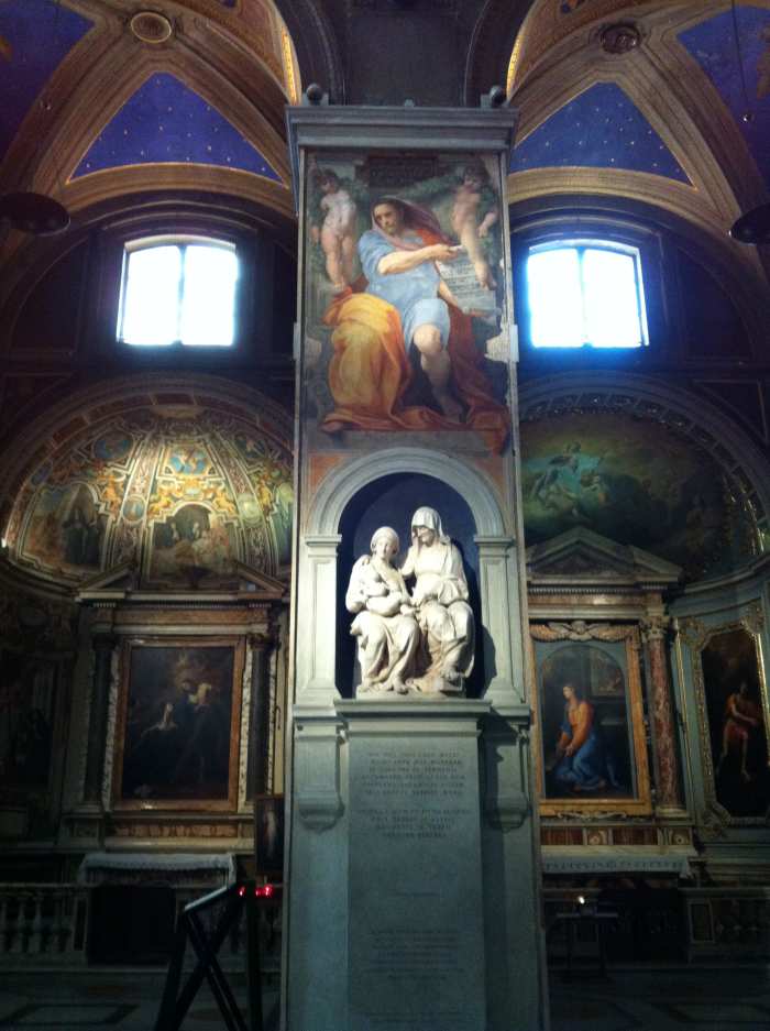 The Prophet Isiah by Raphael and below Sansovino's marble statue St. Anne, Virgin Mary and Child Jesus