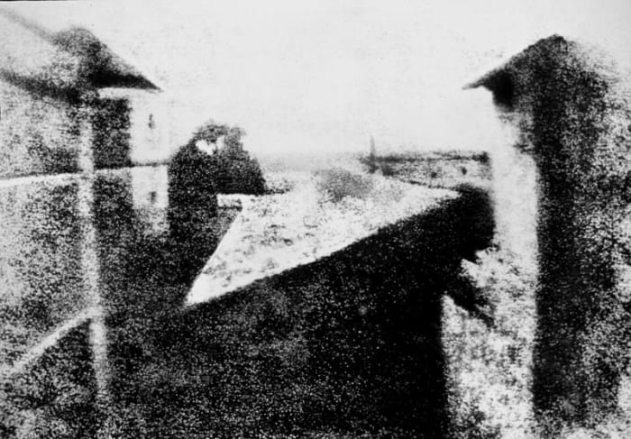 The earliest surviving photographic image, created by Joseph N Niepce. He was once in partnership with Daguerre.