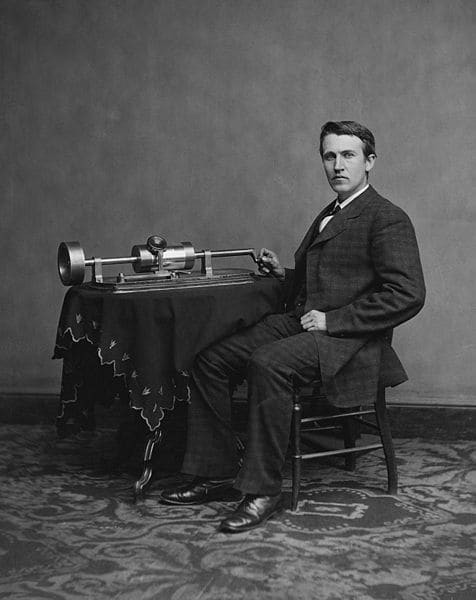 Edison with his phonograph - if I could thank him personally, I would! Brady-Handy Photograph Collection (Library of Congress) -This image is in the public domain because its copyright has expired. published in the US before 1923.