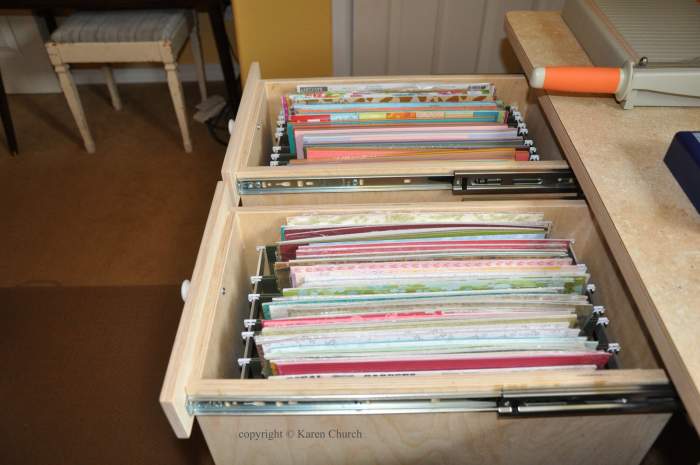 If you have large enough drawers, the standard sizes of paper can be stored in a file drawer system.