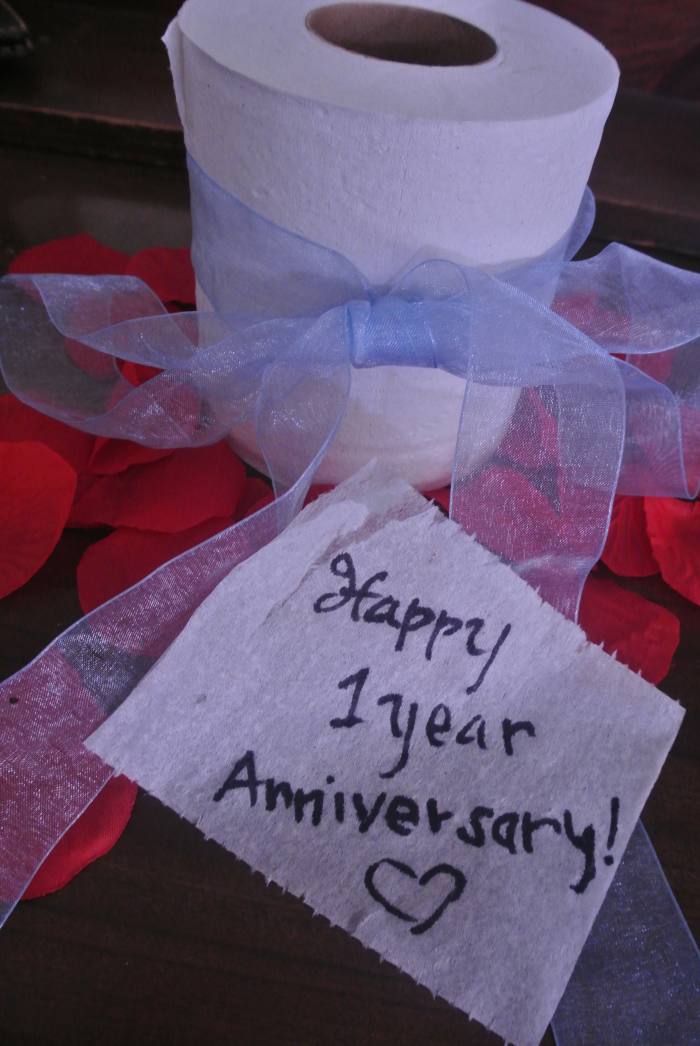 Toilet paper: it is practical and useful but no matter how much you dress it up, it holds no romantic value. If your spouse appreciates humor, however, this may be perfect especially if it is a large pack of toilet paper!