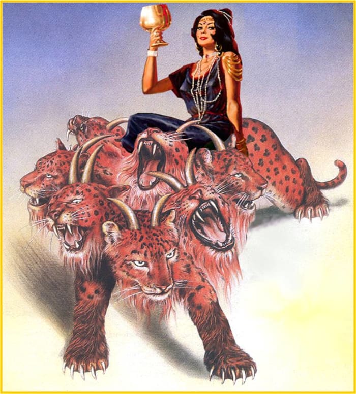 An Image of Mystery Babylon The Great (Mother of Harlots) per symbolic descriptions given in The Holy Bible