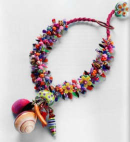 Another project in the book "Designing Jewelry With Glass Beads". This is a similar project to the spiny knotted bracelet, only done as a necklace with focal beads added. For the adventurous beader!