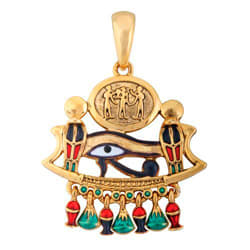 The "Eye of Horus" pendant available from Amazon displays a good selection of the colouring used in ancient Egyptian gold jewellery.