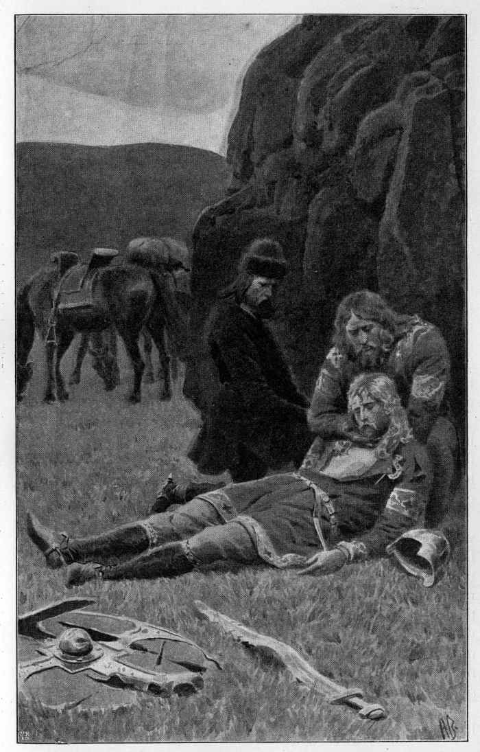 Andreas Bloch (1860–1917). Bolli gave no answer to Kjartan's words, but all the same he dealt him his death-wound. And straightway Bolli sat down under the shoulders of him, and Kjartan breathed his last in the lap of Bolli.