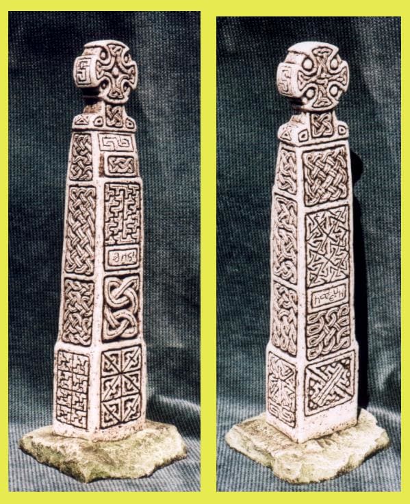 Welsh Pillar Cross. 10th century, located in Cairn Engeli (the Mount of Angels) at a church founded by St, Brynach in the 6th century. Includes Celtic solar designs.