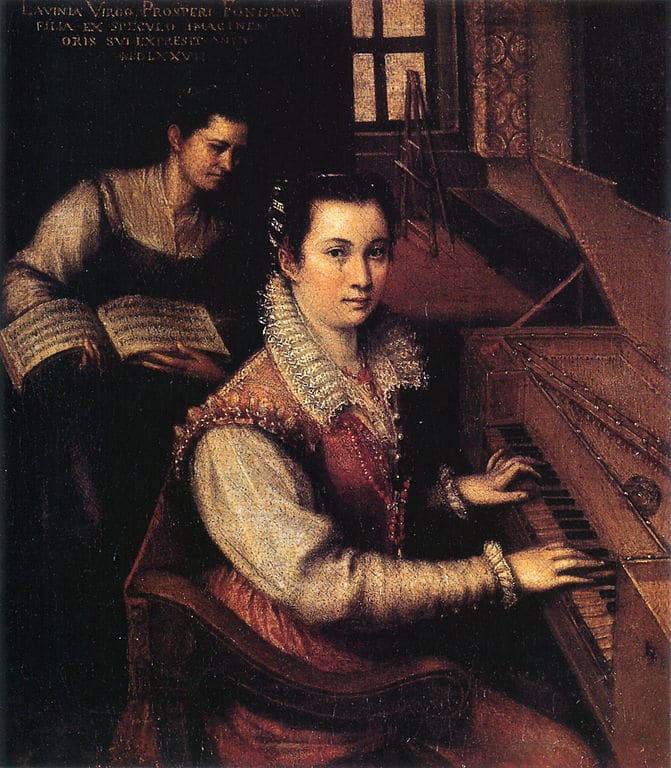 L. Fontana, Self Portrait at the Spinet (1577), Rome Accademia di San Luca. The canvas is signed at the upper left corner "Lavinia Virgin Daughter of Prospero Fontana"