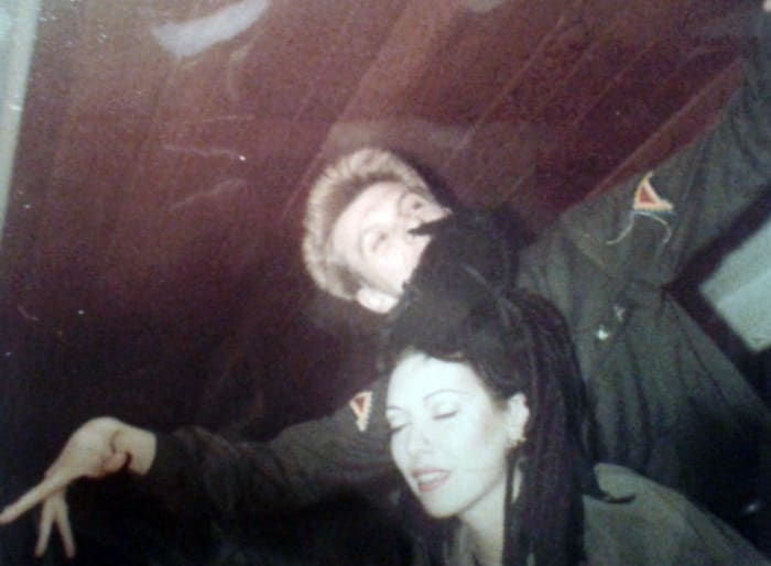 Me fooling about with Ian (Butty) at the motorway services. I have absolutely no idea what we are doing here!