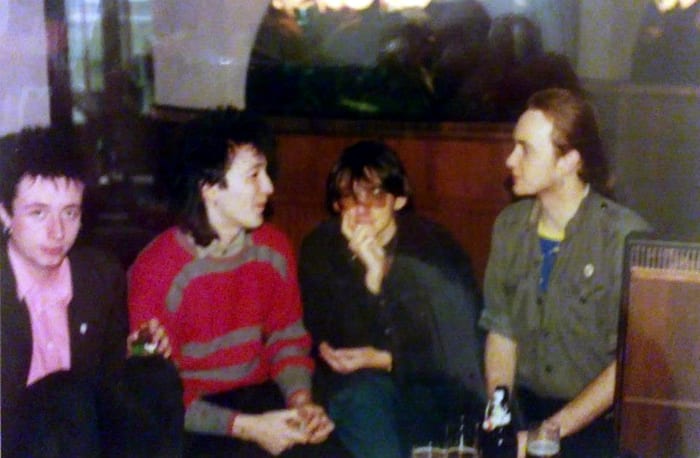 From left: David (Crabby), John (Elvis), John (Sid) and Roger in the Gynn pub after watching John Dalton's jump off the top board at Derby Baths