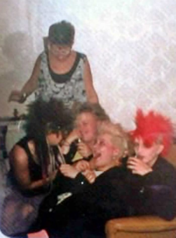 My friends at my house, where we used to enjoy a few glasses of home-brewed wine. It is Sue standing at the back and seated, from left, are Sandra, Irene, Nicola and Amanda.