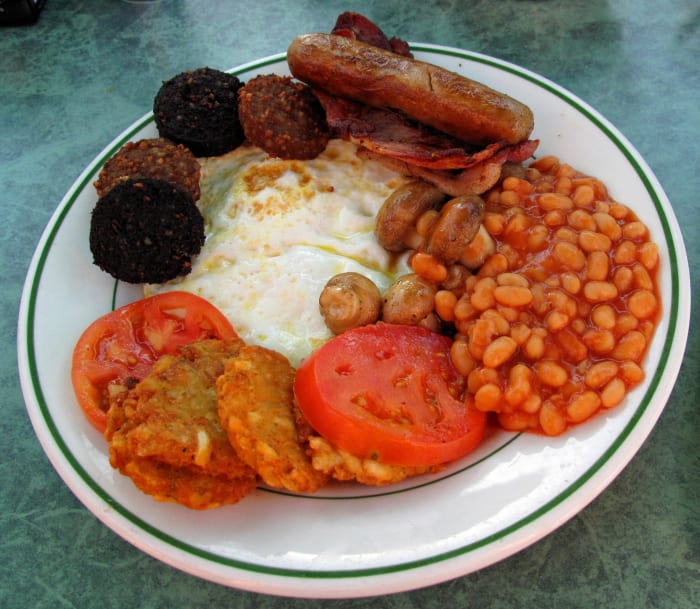 This basic English Breakfast is a wonderful meal, but, it is not what a Diabetic should eat.