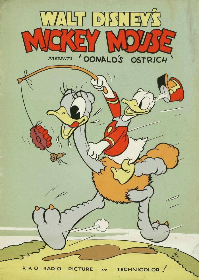 Walt Disney's Mickey Mouse "Donald's Ostrich" (RKO, 1937) Poster (40" X 60") Mickey Mouse, Donald Duck