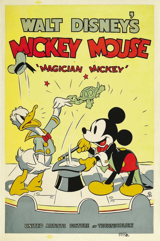Walt Disney's Mickey Mouse "Magician Mickey" (United Artists 1937) Poster (40" X 60") Mickey Mouse, Donald Duck