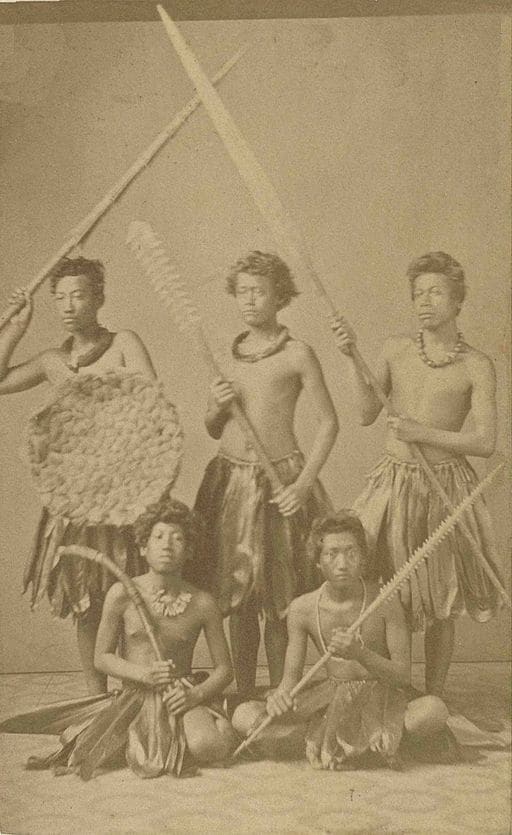 Group of Hawaiian warriors, ca 1860