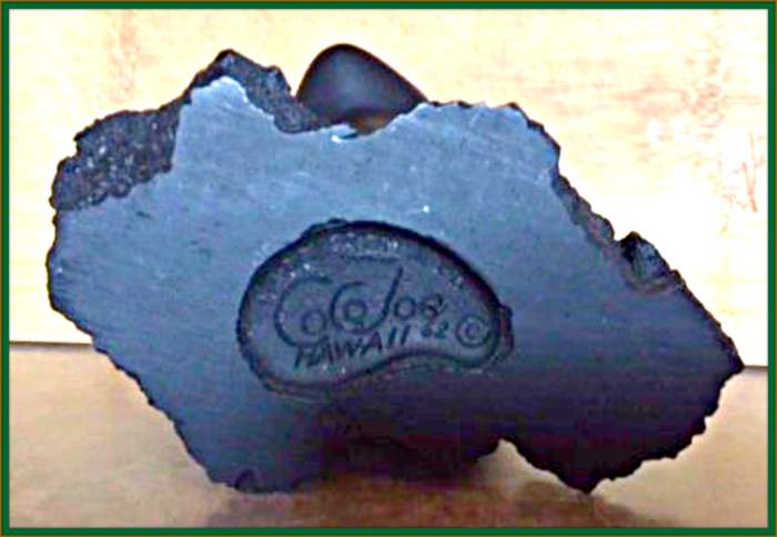 The Bottom side of the Hawaiian Coco Joe's, Hawaiian Princess, with the date 1962 and copyright logo, and the famous Coco Joe hand written script.