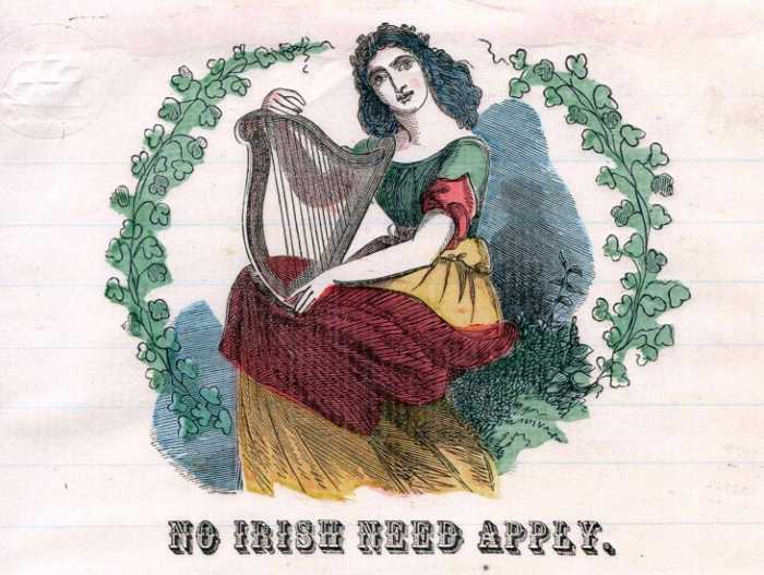 A poem written by an Irish immigrant in the 19th century to describe the discrimination she they encountered. Click where it says Source for a larger picture you may zoom in on to read the words.