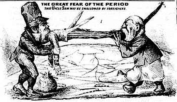 Uncle Sam May Be Swallowed By Foreigners - 19th century cartoon demonstrating fear of immigrants, specifically the Irish and Chinese
