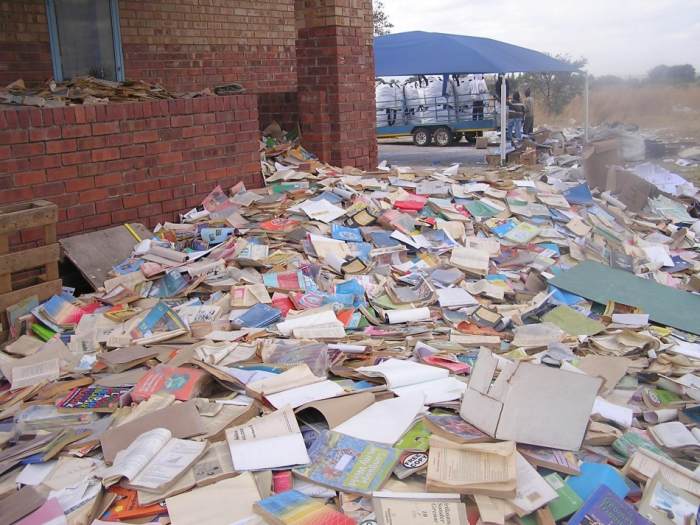 Journalists visiting a disused teachers' college in South Africa have uncovered a hoard of wrecked and discarded textbooks, including the biography of national hero Nelson Mandela, in a northern province where more than 5,000 schools are said to be