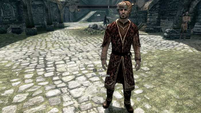 Example of an NPC wearing clothing improved by the Elaborate Textiles mod for Skyrim. Picture courtesy of Skyrim Nexus, Bethesda and Zenimax.