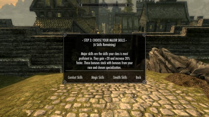 Choosing major skills as part of your Skyrim character specialisation using the Character Creation Overhaul mod by Syclonix. Picture courtesy of Skyrim Nexus, Bethesda and Zenimax.