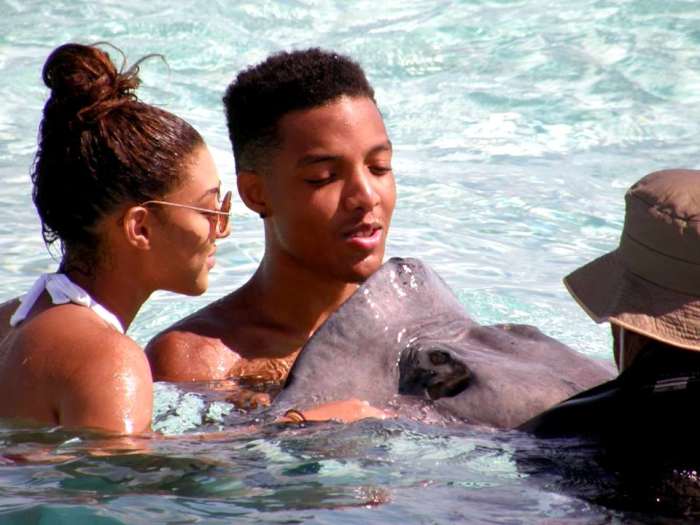 My oldest son was a little skeptical about the "7 years of good luck for kissing a stingray" but he decided to go for it.