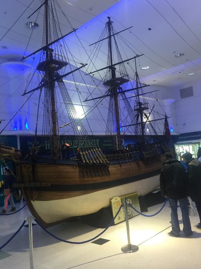 The completed replica, with masts and rigging being admired by visitors - wilol it be safe from vandalism?