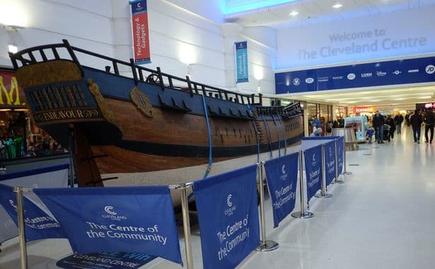 The starboard (right) side of the vessel prior to the masts being re-erected and the complete replica being re-hung from ceiling joists