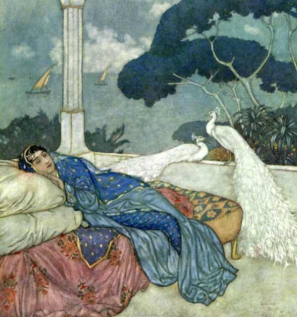 Here we show a portion of the illustration associated with the 72nd Quatrain - it is from the suite by Edmund Dulac published in "Rubaiyat of Omar Khayyam" (1909).