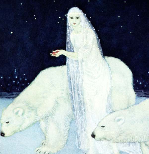 Here we show a portion of 'Everything about her was white, glistening and shining' - it is from the suite by Edmund Dulac published in "Dreamer of Dreams" (1915).