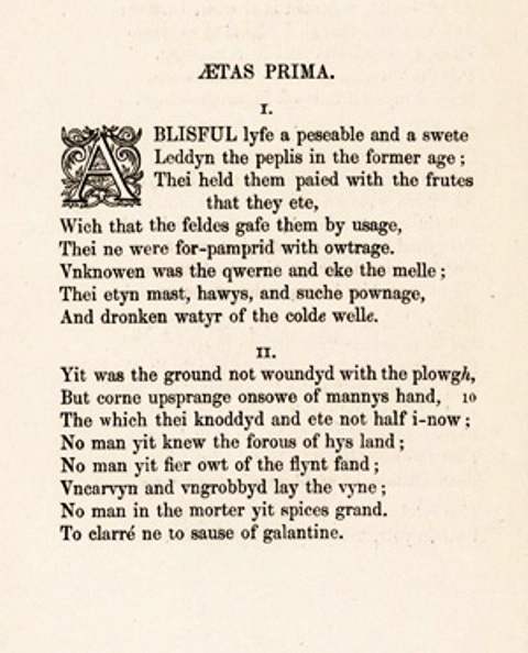 Text from Chaucer in the Middle English of the day. Norman lords who spoke an archaic form of French were ridiculed when they visited their kin and lands. A form of court English developed that harked back both to Norman French and Old English