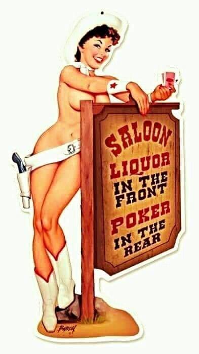 Ad promoting liquor and gambling in Old West saloon-- but more near to modern-city areas of the U.S.A.