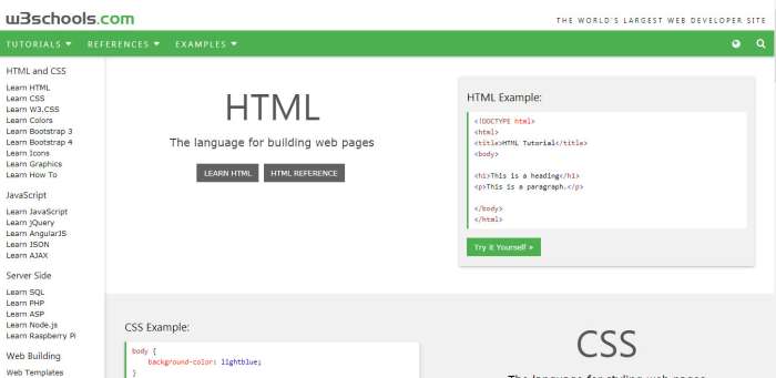 w3schools.com: Wide range of tutorial on HTML, CSS, JavaScript and other Web Development Technologies.