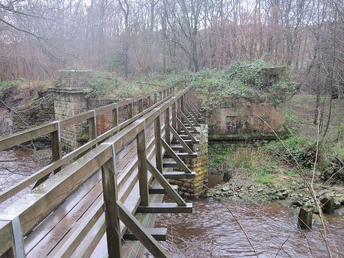 W&PR bridge abutments on the original route from Grosmont to Beck Hole - the route is a National Park walkway and affords some pleasant views. A diversionary route can be taken by the energetic and sure-footed
