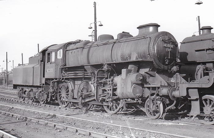 Ivatt LMS design Class 4MT 2-6-0 seen on shed - a number were built by the LNER at North Road works, Darlington, allocated to LNER sheds and British Railways North Eastern Region around three Darlington area sheds (51A, 51C, 51E)