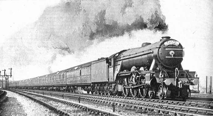 Gresley's Class A1 2547 'Doncaster' takes the 'Flying Scotsman' train (10.00 from both Edinburgh and King's Cross simultaneously). Many of the class wee rebuilt in the 1930s to Class A3.