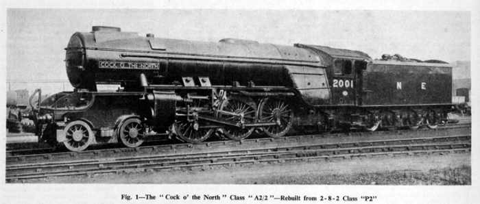 Thompson rebuild of Gresley class P2 2-8-2 seen here as Class A2/2. The wheelbase of the P2 was too long for the curves on the Edinburgh-Aberdeen route, and after rebuilding were allocated on the ECML between London and York