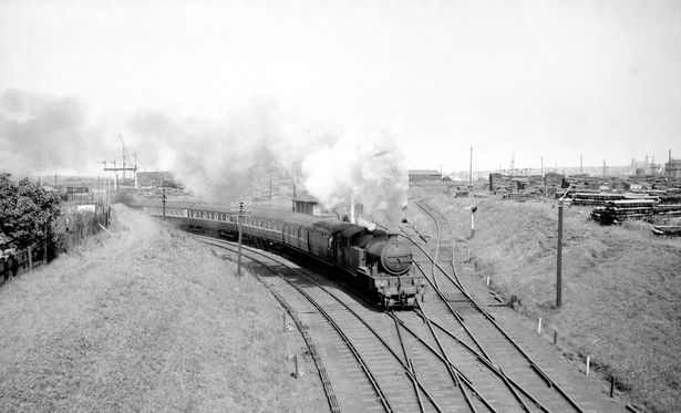 Class V3 2-6-2 tank locomotive with empty stock for the carriage sidings on Tyneside. Expresses ran to Newcastle for 'The Norseman' ferry connection to Norway - note the sleeping car in the formation (4th back from the locomotive)