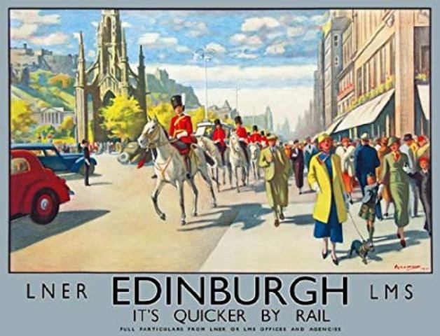 A joint, fanciful LNER, LMSR poster to advertise the attractions of Edinburgh to the well-heeled (few others could afford the hotel prices) showed the pleasant side of the city known to its inhabitants as 'Auld Reekie' - guess why