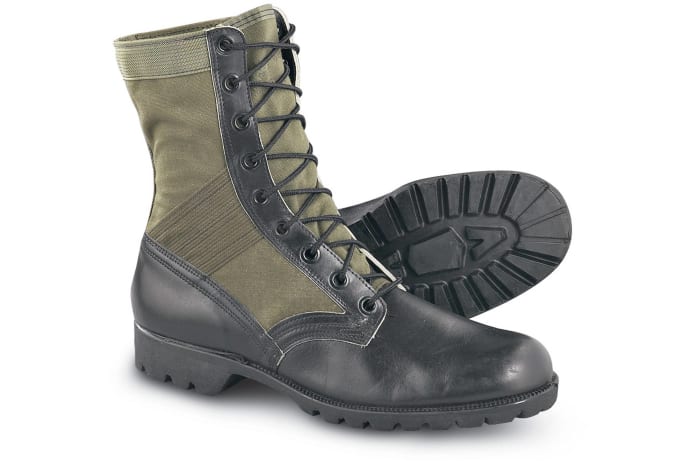 The modern style is also fairly diverse, with jungle boots such as these, or more desert oriented styles that you can find in milsurp stores and rothco.